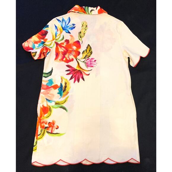 Medium- Farm Rio Anthropologie Womens Shirt Dress Med Linen Blend Floral Button - Picture 13 of 15